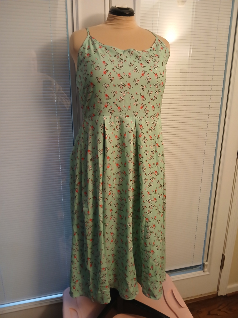 Plus Size Mint Green and Pink Floral Spaghetti Strap Summer Sun Dress